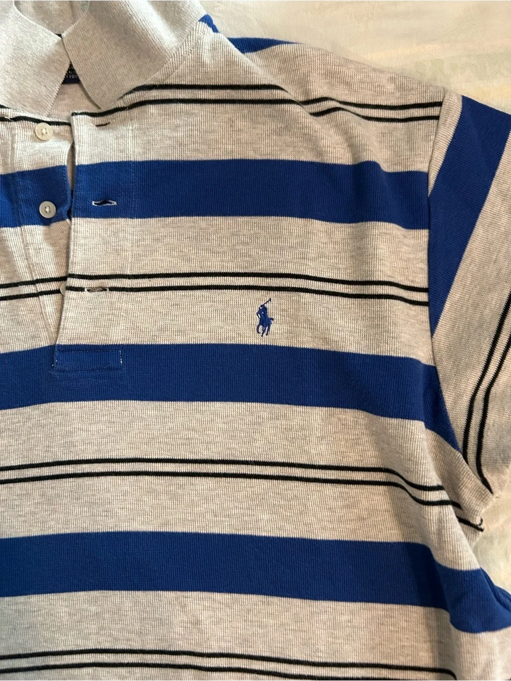 Ralph Lauren Golf Blue & Gray Striped Polo Shirt Tiburon Naples M